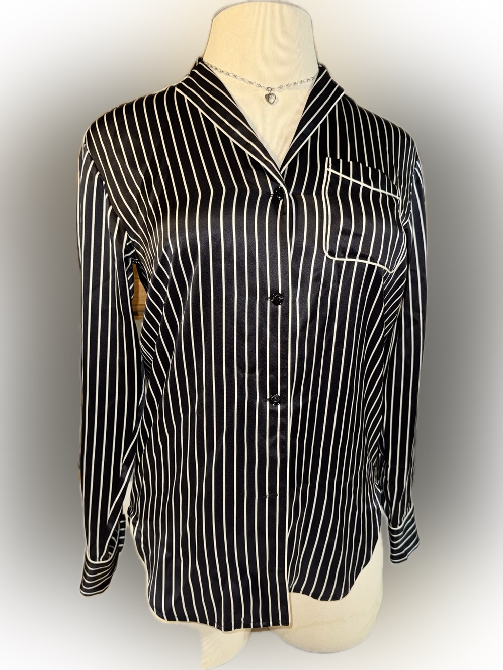 Women’s Silk rag & bone Black Pinstripe Button-Down Shirt Pajama Top